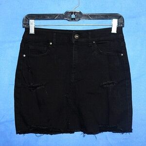 Wax Jean Distressed Denim Mini Skirt Black Small